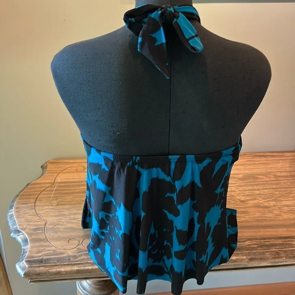 Land's End tankini top deep teal black abstract floral motif halter soft cup 10 - Picture 8 of 12